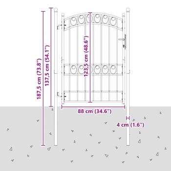 Zauntor mit Schloss Grau 170 x 100 cm Pulverbeschichteter Stahl
