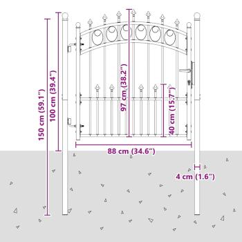 Zauntor mit Spitzen Grau 100 x 100 cm Pulverbeschichteter Stahl