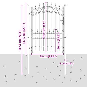 Zauntor mit Spitzen Grau 170 x 100 cm Pulverbeschichteter Stahl