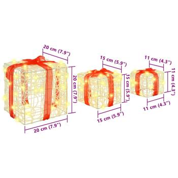 Geschenkbox mit 60 LEDs 3 pcs Warmweiß 20 x 20 x 20 cm Acryl