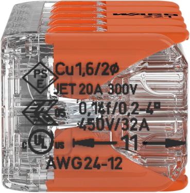 Wago 221-420 Compact-Verbindungsklemmen, 10 Klemmstellen, transparent