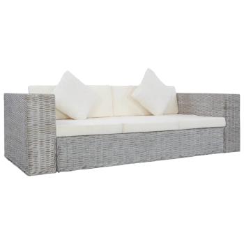 ARDEBO.de - 3-Sitzer-Sofa mit Kissen Grau Natürliches Rattan