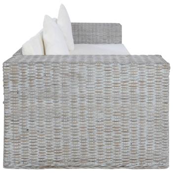 3-Sitzer-Sofa mit Kissen Grau Natürliches Rattan