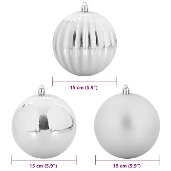 Weihnachtskugeln Set XL 9 Stk. Silber Ø 15 cm Kunststoff LEDs