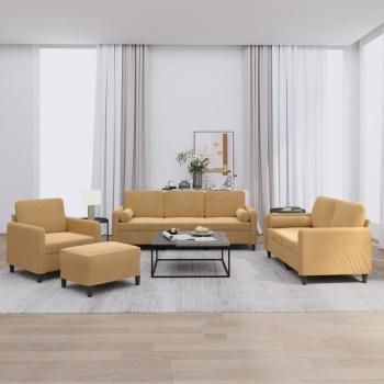 ARDEBO.de - 4-tlg. Sofagarnitur mit Kissen Braun Samt