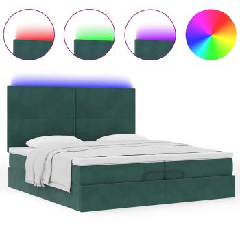 Ottoman-Bett mit Matratzen & LEDs Dunkelgrün 200x200 cm Samt