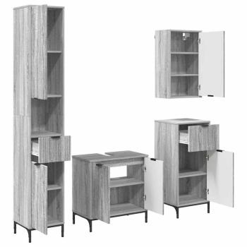 Badezimmermöbel Set mit Tür Graues Sonoma Spanplatte, Metall