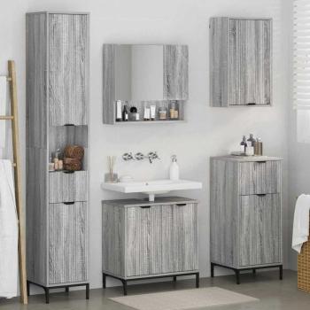 Badezimmermöbel Set mit Tür Graues Sonoma Spanplatte, Metall