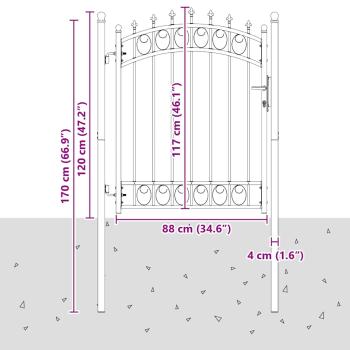 Zauntor mit Spitzen Grau 150 x 100 cm Pulverbeschichteter Stahl