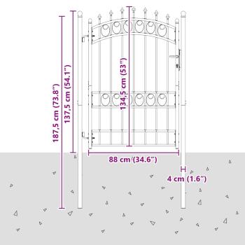 Zauntor mit Spitzen Grau 170 x 100 cm Pulverbeschichteter Stahl