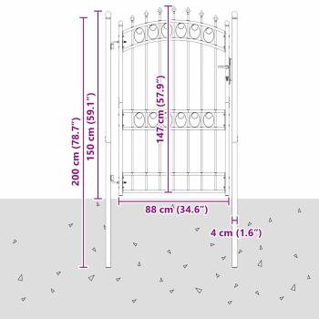 Zauntor mit Spitzen Grau 200 x 100 cm Pulverbeschichteter Stahl