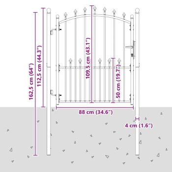 Zauntor mit Spitzen Grau 125 x 100 cm Pulverbeschichteter Stahl