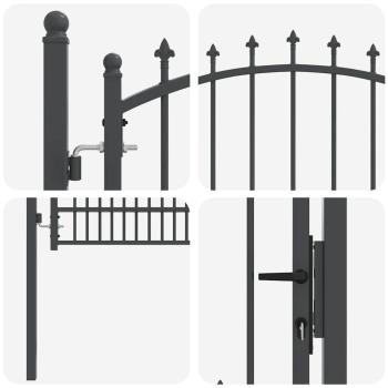 Zauntor mit Spitzen Grau 200 x 100 cm Pulverbeschichteter Stahl