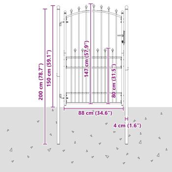 Zauntor mit Spitzen Grau 200 x 100 cm Pulverbeschichteter Stahl
