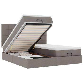 ARDEBO.de - Ottoman-Bett mit Matratzen & LEDs Taupe 160x200 cm Stoff