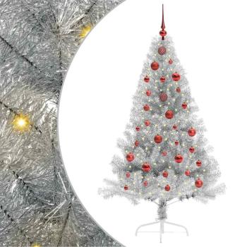 Künstlicher vorbeleuchteter Weihnachtsbaum Silber 150 cm PET