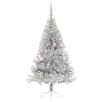 Künstlicher vorbeleuchteter Weihnachtsbaum Silber 150 cm PET