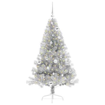 Künstlicher vorbeleuchteter Weihnachtsbaum Silber 150 cm PET