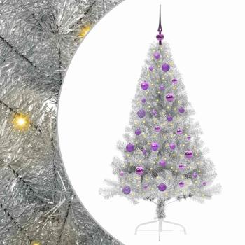 Künstlicher vorbeleuchteter Weihnachtsbaum Silber 150 cm PET
