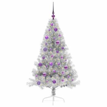 Künstlicher vorbeleuchteter Weihnachtsbaum Silber 150 cm PET