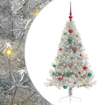 Künstlicher vorbeleuchteter Weihnachtsbaum Silber 150 cm PET