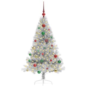 Künstlicher vorbeleuchteter Weihnachtsbaum Silber 150 cm PET