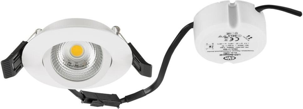 ARDEBO.de EVN LED COMPACTO68 Deckeneinbau, rund, schwenkbar, IP44, 200-240V, 6W, 3000K, 683lm, inkl. dimmbaren Netzgerät, weiß (E44060102)