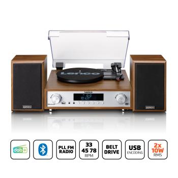 HiFi-Stereoanlage mit Plattenspieler, DAB+/FM-Radio und Bluetooth® Wood