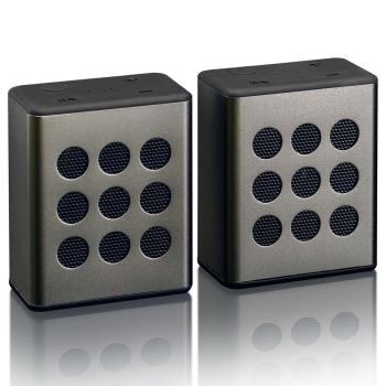Bluetooth®-Stereo-Lautsprecherset mit 8 Stunden Spielzeit mit Zubehör Grau