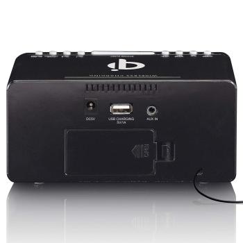 Stereo FM Radiowecker mit USB und Qi Wireless Smartphone-Ladung Schwarz