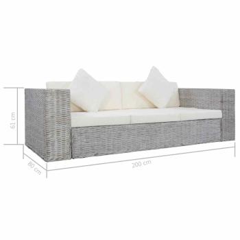 2-tlg. Sofagarnitur mit Auflagen Grau Natur Rattan