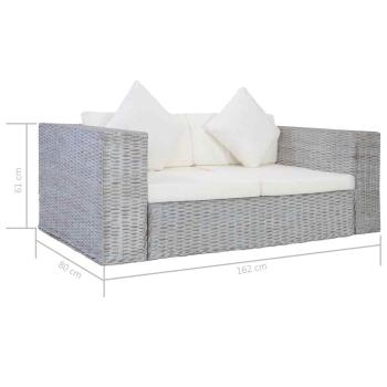 2-tlg. Sofagarnitur mit Auflagen Grau Natur Rattan