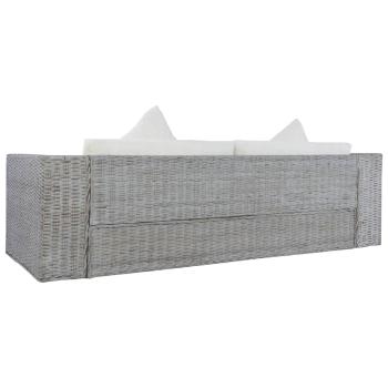 2-tlg. Sofagarnitur mit Auflagen Grau Natur Rattan