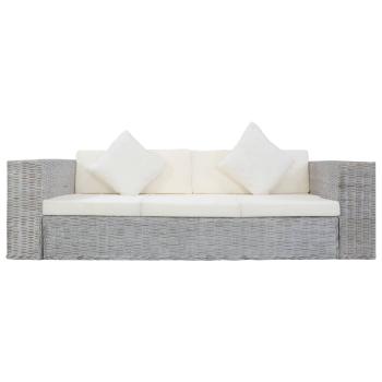 2-tlg. Sofagarnitur mit Auflagen Grau Natur Rattan