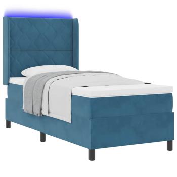 LED Boxspringbett mit Matratze Blau 90 x 190 cm Samt