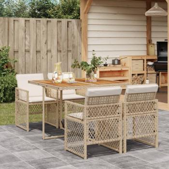 ARDEBO.de - 5-tlg. Garten-Essgruppe mit Kissen Beige Poly Rattan