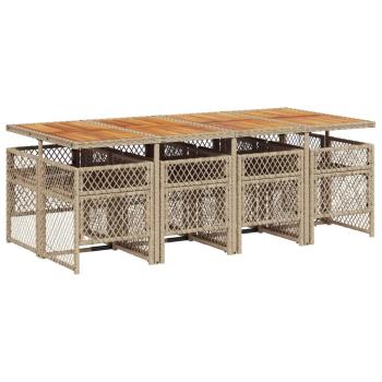 9-tlg. Garten-Essgruppe mit Kissen Beige Poly Rattan