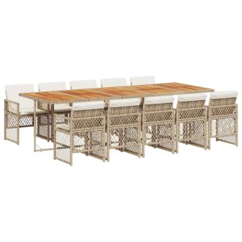 11-tlg. Garten-Essgruppe mit Kissen Beige Poly Rattan