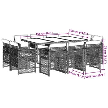 11-tlg. Garten-Essgruppe mit Kissen Beige Poly Rattan