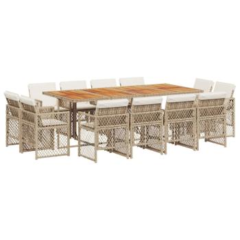 13-tlg. Garten-Essgruppe mit Kissen Beige Poly Rattan