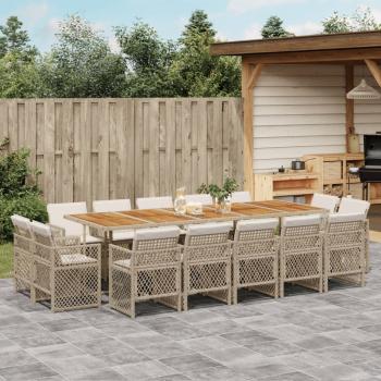 ARDEBO.de - 15-tlg. Garten-Essgruppe mit Kissen Beige Poly Rattan