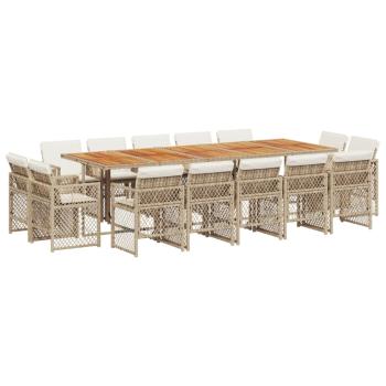 15-tlg. Garten-Essgruppe mit Kissen Beige Poly Rattan