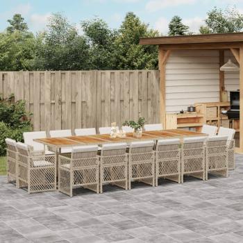 ARDEBO.de - 17-tlg. Garten-Essgruppe mit Kissen Beige Poly Rattan