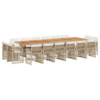 17-tlg. Garten-Essgruppe mit Kissen Beige Poly Rattan