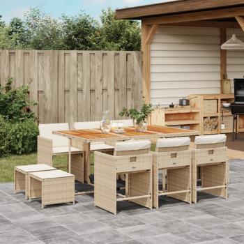 ARDEBO.de - 11-tlg. Garten-Essgruppe mit Kissen Beige Poly Rattan