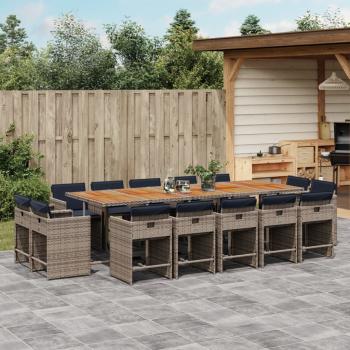 ARDEBO.de - 15-tlg. Garten-Essgruppe mit Kissen Grau Poly Rattan