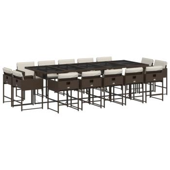 15-tlg. Garten-Essgruppe mit Kissen Braun Poly Rattan