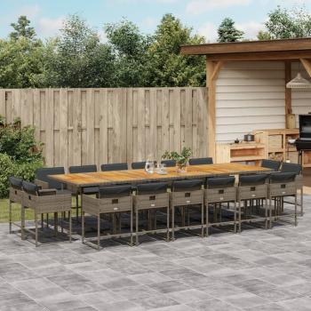ARDEBO.de - 17-tlg. Garten-Essgruppe mit Kissen Grau Poly Rattan