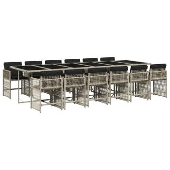 13-tlg. Garten-Essgruppe mit Kissen Hellgrau Poly Rattan