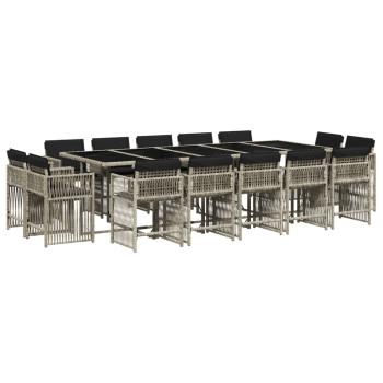 17-tlg. Garten-Essgruppe mit Kissen Hellgrau Poly Rattan